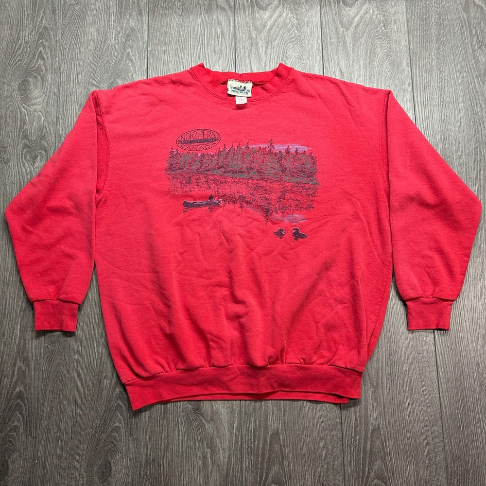 Vintage Northern Reflections Canada Red Graphic Sweatshirt Mens Large Canoe Loon
